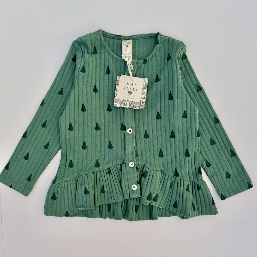 Kate Quinn NWT Holiday Top | Ribbed Long Sleeve | Green Pine Tree Print | 3T - Picture 2 of 7